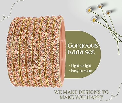 Image of NMII Glass Bangles Set For Girls and Women Studded Zircon Gemstone and Beads I women bangles I (Pack of 8)