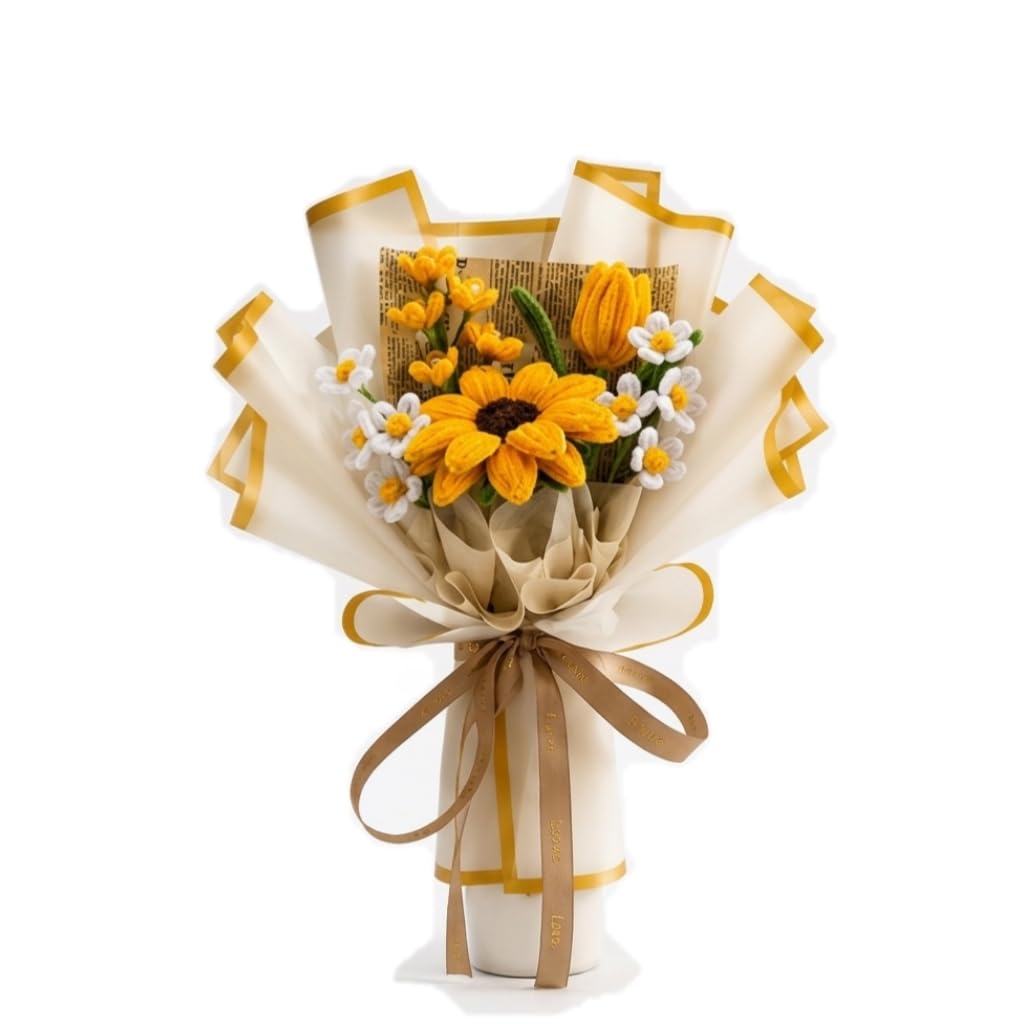 Handmade Crochet Sunflower Bouquet – Knitted Sunflower & Daisy Floral Arrangement, Premium Yarn Flowers, Forever Bouquet Gift for Women, Birthday, Anniversary, Mother's Day & Home Décor-image-7
