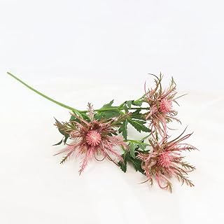 One Stem with 3-Fork Artificial Eryngiums Plants, Artificial Blue Thistle Flower Bouquet Fake Eryngium Foetidum Simulation Sea Holly 3 Heads Artificial Flowers Bouquet for Decoration