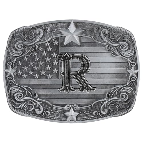 Western Belt Buckle with Initial Letters and Flag