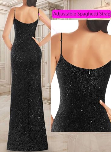 Image of VFSHOW Womens Sexy Formal Ruched Fitted High Slit Bodycon Maxi Dress Spaghetti Strap Sweetheart Cocktail Prom Evening Gown