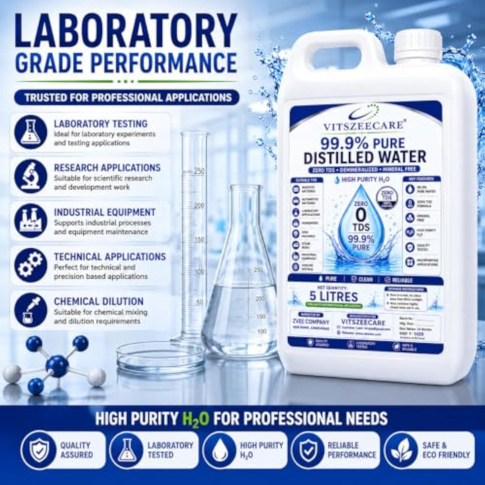 Distilled Water 5L Zero TDS Deionized