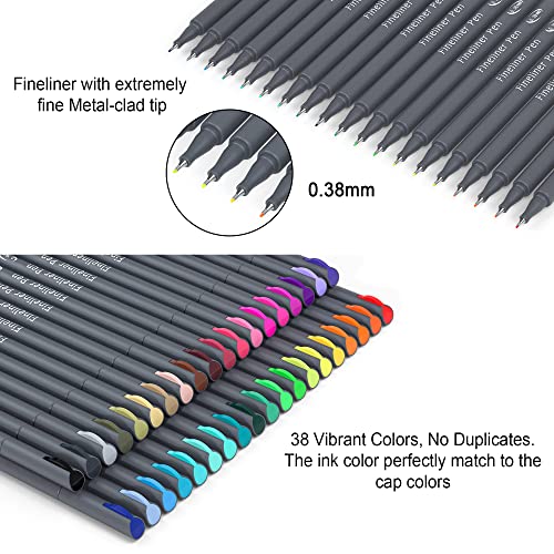 Smart Color Art SCA FN38 Colored Pens, 38 Fineliner Porous Fine Point Pens With 2 Stencils, Fine Tip Drawing Markers Perfect thumb #2