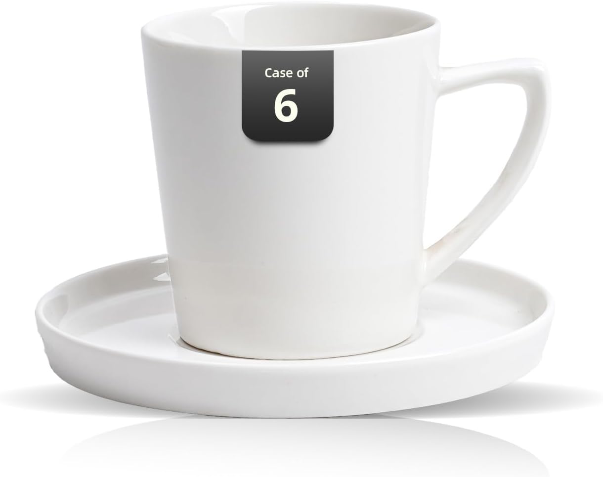 Bone China Cone Shape Commericial Grade Dinnerware Espresso Cup & Saucer Set, 4oz Coffee cup, Case of 6 Sets