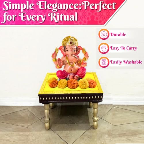 Image of Bhakti Lehar (16 x 16 Inch) Plain Yellow Velvet Pooja Aasan for God Idol /Chowki Aasan Kapda Cloth for Temple Shelf Home Mandir, Ganesh Baithak and God Idol Sitting - Pack of 2