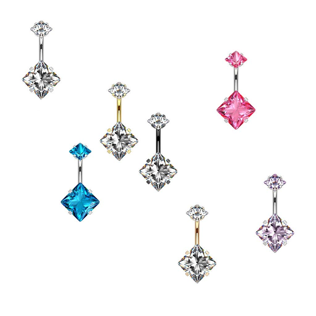Paula & Fritz® Bauch-nabelpiercing Quadratischer Zirkonia 316L Chirurgenstahl Banane Bauch-Piercing Bananabell Nabel-Piercing Gold Silber Schwarz