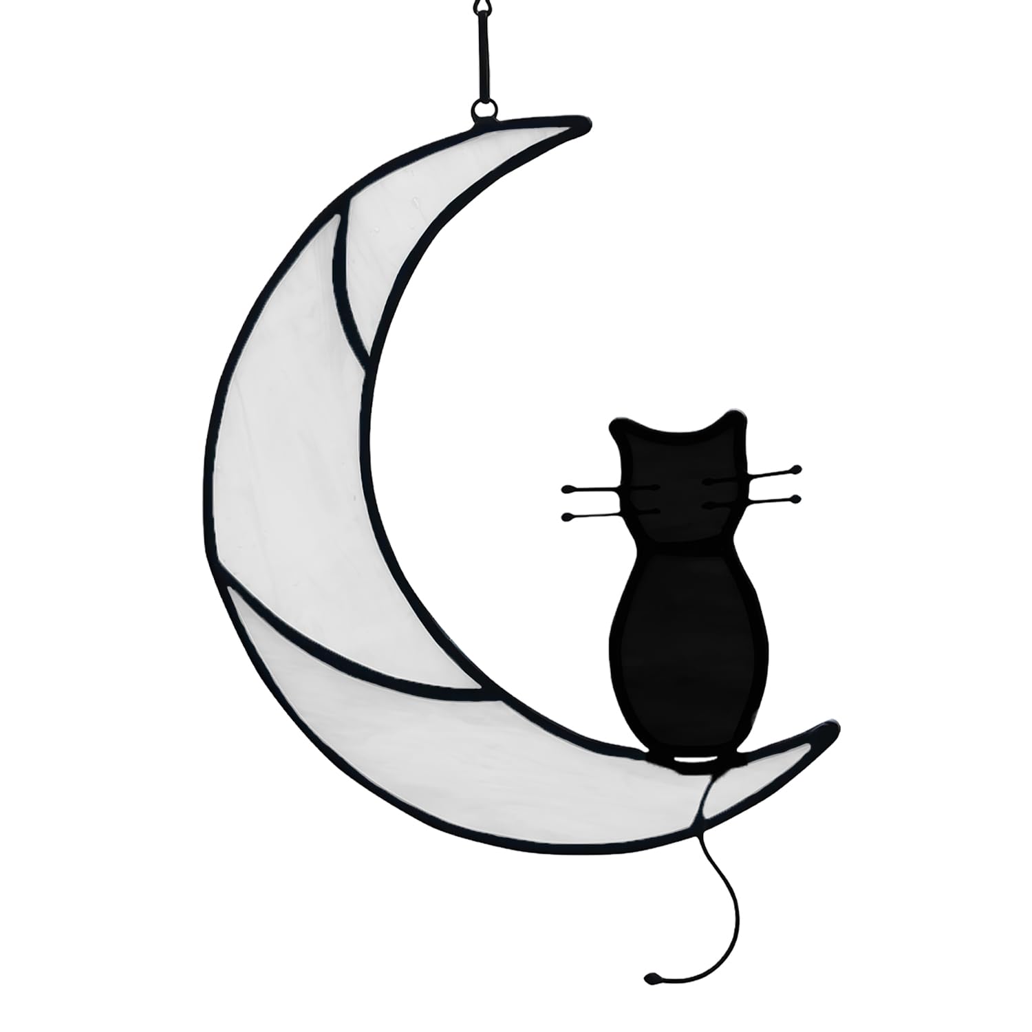Sun Catcher, Cat on Moon Hanging Decor Home Decor Halloween Christmas Ornament Decoration for Kitten Lover Indoor and Outdoor（Style 2）