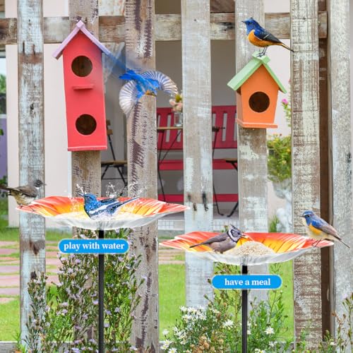 Vogelbad Garten Stehend, Vogeltränke Stehend, Vogeltränke Sommer, Vogeltränke Balkongeländer Bird Bath Frostsicher, Vogelfutterhaus mit Ständer Wassertränke Vogelfutterspender für Draußen (Gold)