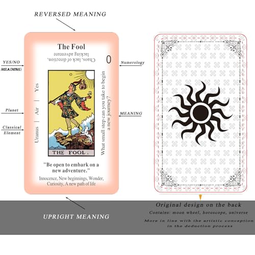 Classic Tarot Cards for Beginners With Meanings - 78 Card Deck Set for Learning and Fortune Telling (White)