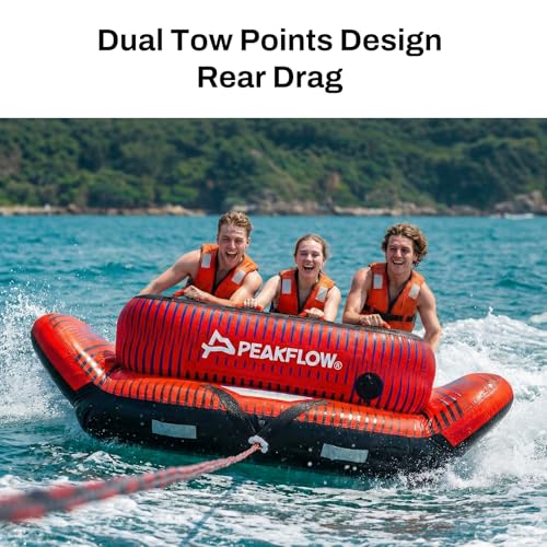 Image of PEAKFLOW Towable Tube,Boat Tube,1-3 Rider Models,Tubes for Boating,PVC Liner and Full Nylon Cover,Stable for Kids & Adults,Lake & Ocean Fun