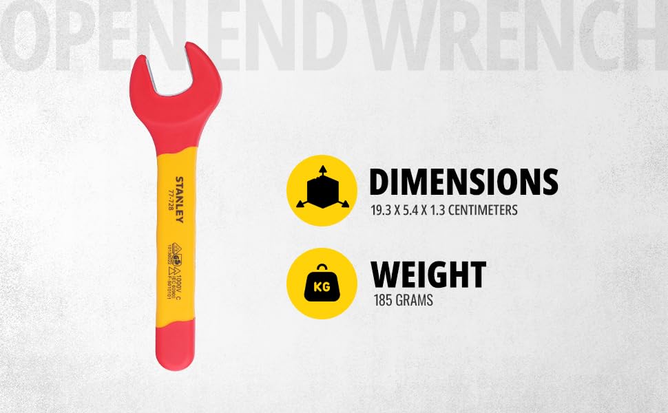 Image of Stanley STMT77728-23B VDE Insulated Open End Wrench 22mm, Ideal For Repair Of Electric Vehicles, Red and Yellow