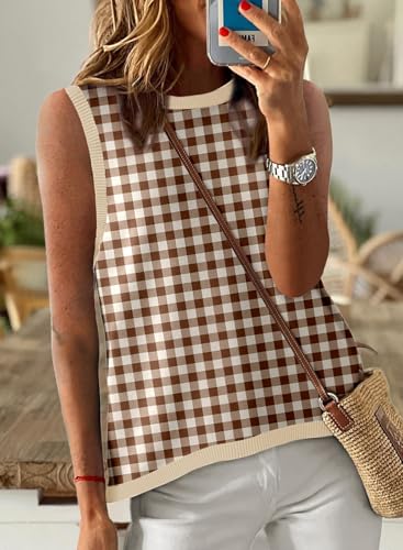 Image of Dokotoo Womens Summer Tops 2026 Casual Striped Color Block High Neck Tank Top Loose Knit High Low Sleeveless Shirts Blouses