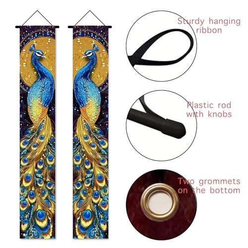 Image of Nuxovilar Peacock Design Porch Banners Set 12x70 Inches Polyester