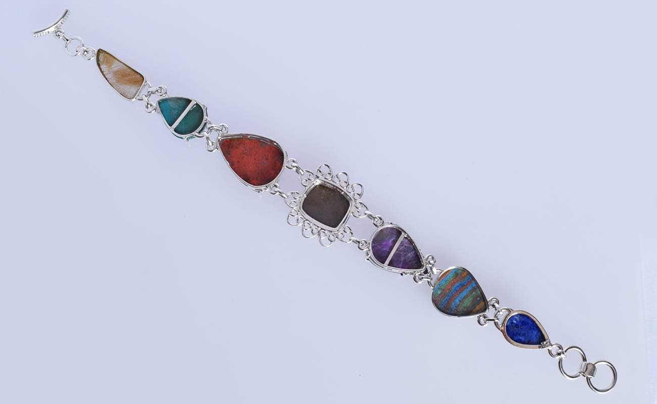 Genuine Multi Gemstone Gemstone 925 Solid Sterling Silver Bracelet Handmade Jewelry For Women