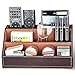KINGFOM Pu Leather Desk Organizer with 5 Compartments Holder, Multi-Functional Office Supplies Storage Caddy for Pen/Pencil, Phones, Remote Controller and Desktop Accessorie Brown