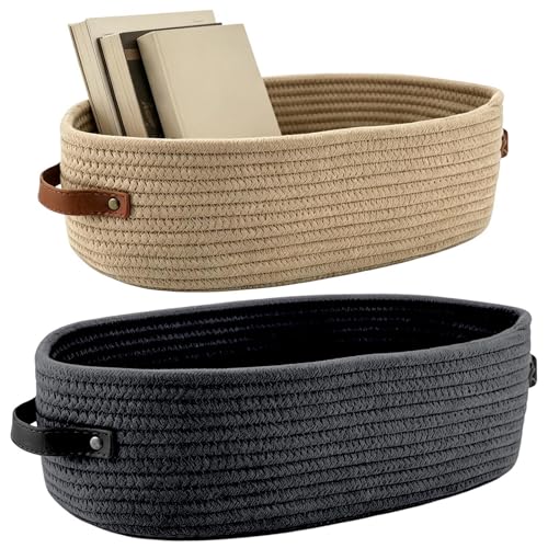 Cesto intrecciato moderno: Questo cesto in corda di cotone presenta un design moderno a due tonalità in nero e cachi, offrendo funzionalità e appeal estetico per l'organizzazione della casa. Ideale per soggiorni o camere da è ricercata un'eleganza contemporanea, è un pratico contenitore decorativo.