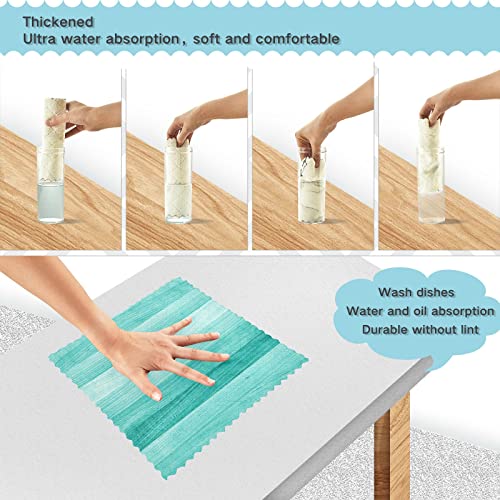 Teal Turquoise Green Wood Print Dish Cloths 6 Pack Dish Towels Reusable Cleaning Cloths Kitchen Hand Towels #TOP3