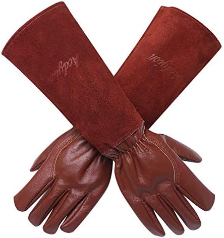 Acdyion Gardening Gloves for Women/Men Thorn Cut Proof Rose Pruning Long Forearm Heavy Duty Protection Safety Garden Gloves Durable Cowhide Leather Thick Palm Gauntlet Work Garden Gloves Yellow Pad XL
