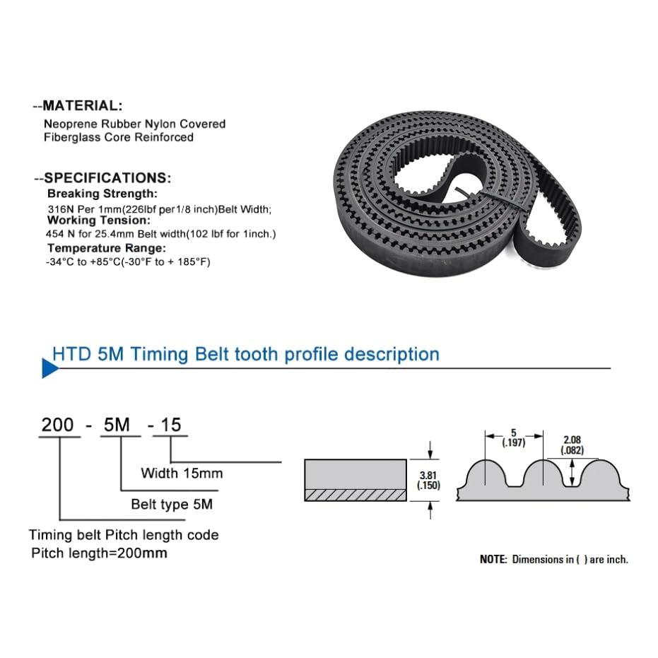 1 pieza 1470-5M-50mm Correas dentadas sincrónicas de caucho de cloropreno de par motor elevado, Longitud de la línea de paso 1470mm, 294 dientes, anchura de la correa 50mm