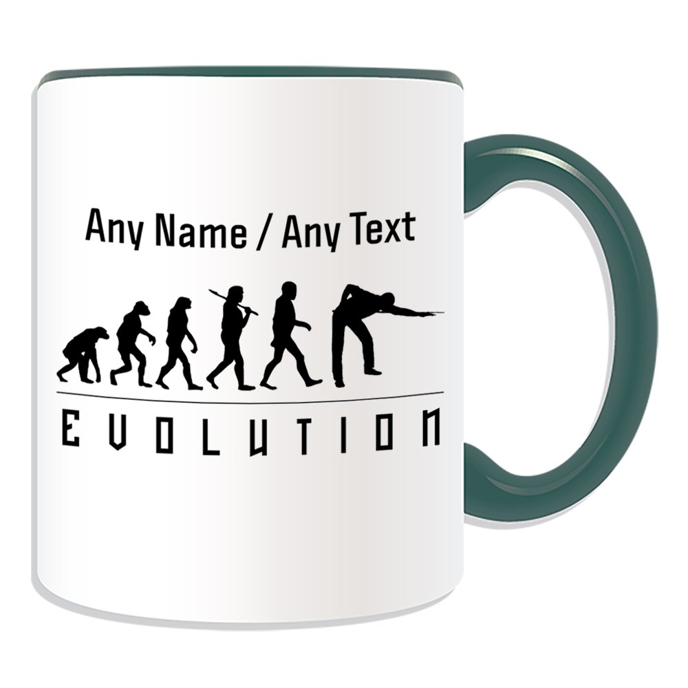 Unigift Green Personalised Gift - Pool Mug (Evolution Design Color) Any Name Message On Unique - Team Player Outline Contour Olympic Game Sport Table Pocket Billiards 9 18 Nine Balls Snooker Cue