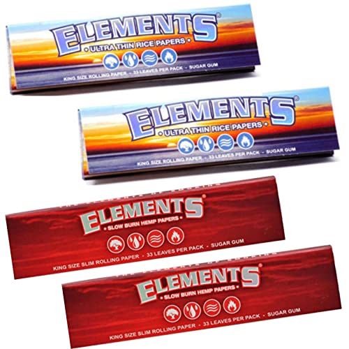 OutonTrip Element Blue & Red King Size Slim Smoking Rolling Paper (2 Packs Each) - Set of 4