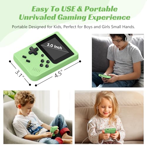 Image of Retro Handheld Games Console, Built-in 400 Video Games,Portable Video Gaming Player with 3.0 Inch IPS Screen and Rechargeable Battery (Green)