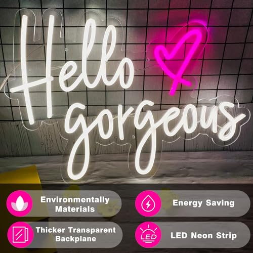 Image of Hello Gorgeous Neon Sign Light Wall Art Gifts, Neon Decorations Bar Pub Club Rave Apartment Home Decor Party Christmas Decor