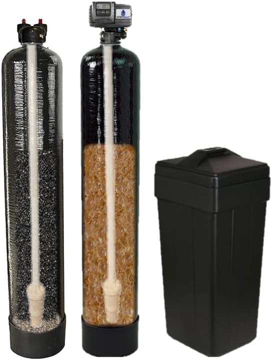 Fleck Combo Package Abundant Flow Built 5600SXT 48,000 Grain Water Softener with Upflow Filter (10% Resin with Carbon), Blue