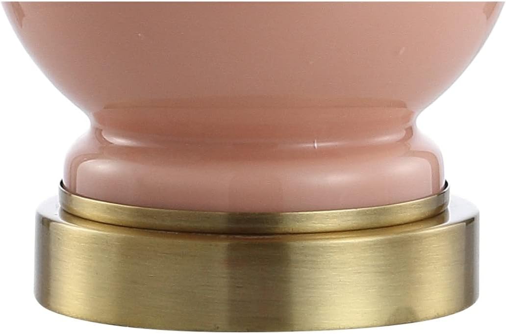 JONATHAN Y 22" Light Coral/Brass Gold Modern Glass Table Lamp Set of 2, Brass Gold Bedside Lamp with White Linen Shade for Bedroom Living Room, LED Bulbs Included (JYL4033D-SET2)