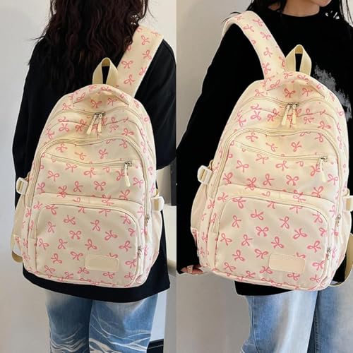 Bow Backpack For Girls, 2025 New 3pcs Set Aesthetic Daypack Bow Rucksack, Lightweight Backpack Set Large Capacity (A)4