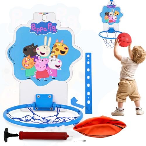 Image of Wembley Peppa Pig Basket Ball for Kids Boys Girls Basketball Set with Deflated Ball, Hoop, Hanging Board & Pump Indoor Outdoor Games Birthday Gift for Children - Friends