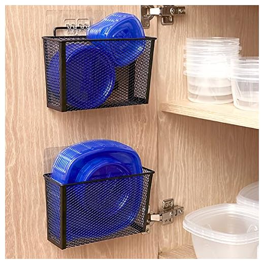 Estituent 2 Pack Metal Over Cabinet Organizer Storage No Drilling Lid Organizer Slim Space Kitchen|Bathroom Pantry Door Organizer Holder Bin Multi-Use Wall Door Basket with Double Adhesive Pads