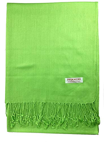 Plum Feathers Premium Solid Color And Metallic Fashion Scarf, Womens Pashmina Shawl Wrap With Fringes (Lime Green) #TOP2