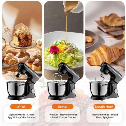 3-IN-1 Electric Stand Mixer,4.8QT 12 Speeds Tilt-head Food Mixer with Dough Hook,Whisk & Beater - Large Kitchen Stand Mixers for Baking Bread, Cakes,Perfect Gifts for New Home (Black-10 Speeds)
