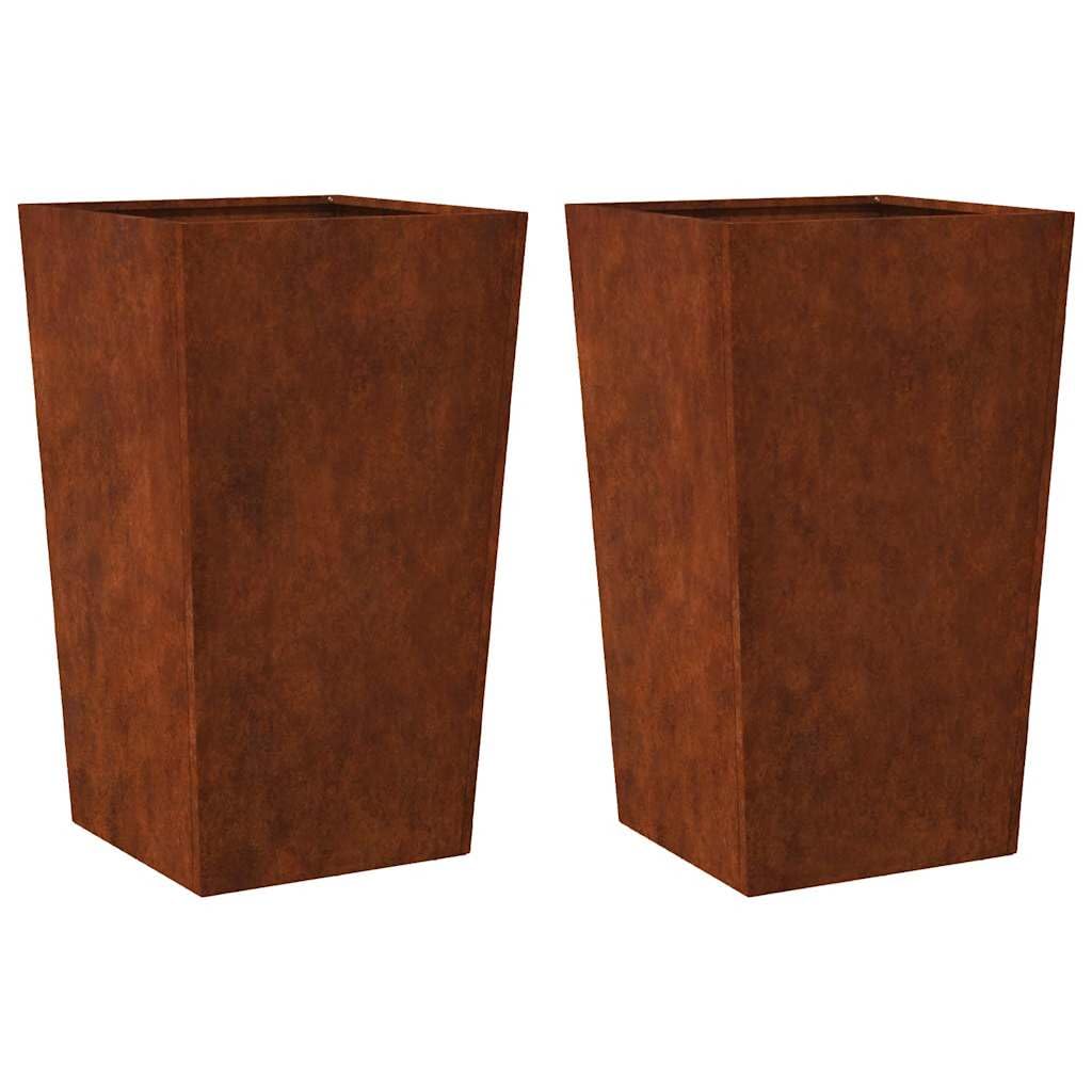 Donice ogrodowe 2 szt. 45x45x75 cm Stal kortenowska Podwyższone donice z cor-ten do ogrodu balkonu tarasu Odporne na rdzę Duża pojemność na rośliny kwiaty zioła