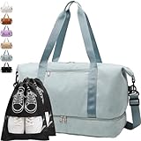 YOUYIKE Bolsa de Viaje Mujer con 2 Piezas Bolsas Zapatos & Compartimento Zapatos, 40x30x20 Bolsa, Separación Seca y Húmeda para Plegable Natación Gimnasio Fin de Semana Deporte Cabin Bag (Azul)