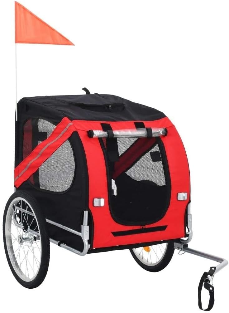 Dog Bike Trailer | Folding Dog Buggy for Bicycle | Foldable Dog Cart for Bicycle | Pet Carrier Wagon with Quick Release Wheel and Safety Flag | for Small and Medium Pets