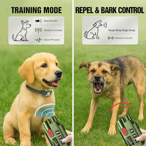 YJWFHPU 2 in 1 Dog Shock Collar & Ultrasonic Bark Deterrent Device – 3300FT Remote Training E Collar with Beep, Vibration & Safe Shock, IP67 Waterproof & Rechargeable for Small Medium Large Dogs - Thumbnail 2
