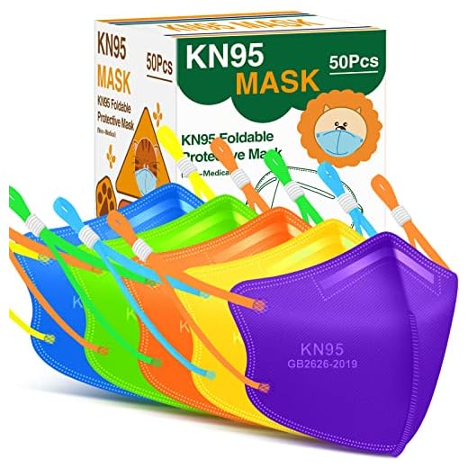 Kids KN95 Masks for Children, 50Pack 5-Layer Multicolored Disposable KN95 Face Masks with Adjustable Ear Loop for Boys Girls