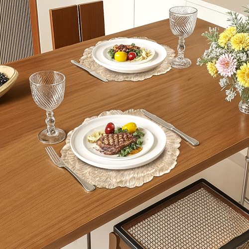 Image of Kuber Industries 15 Inch Soft Leather Dining Table Mat Set of 6 | Non-Slip Heat Resistant Placemats for Kitchen | Decorative Centre Table, Dinner Plate and Bed Side Mat | Emboss Rose - Golden