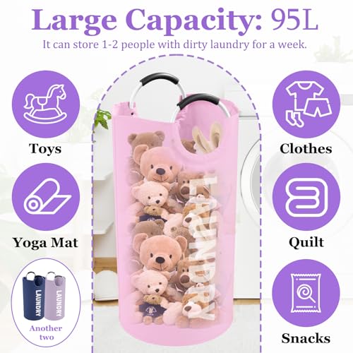 Image of 3Pack 95L Collapsible Laundry Basket, Padded Handle Hampers for Laundry