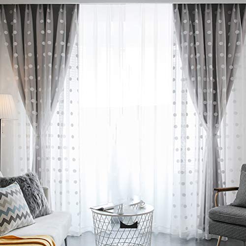 Cortina opaca aislamiento térmico Doble capa,Opacas y Visillos Cortina de lunares,Ahorro de energía Cortinas de tul opacas de dos pisos,Cortina plisada de lápiz para dormitorio infantil salón,1pcs