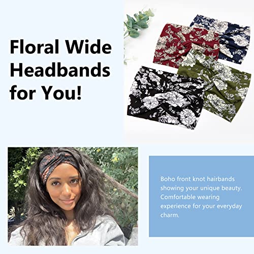 Image of Tobeffect Wide Headbands for Women, 7'' Floral Printed Turban Headband Boho Hairband Twist Hair Accessories, 6 pack