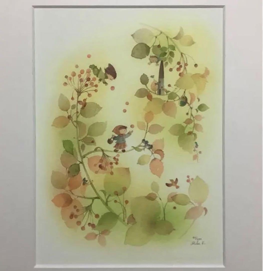 絵画　「赤い実」 Kazuko Furuta 「赤い実の記憶」A4 アートポスター CWプリント