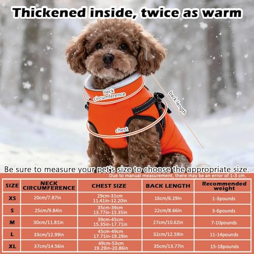 Hundemantel Winter mit Geschirr Einstellbar, ZoneYan Wasserdicht & Warm Hundemantel für Kleine Hunde, Reflektierende Winterjacke, Winddicht Weste für Hund (Orange, XS)