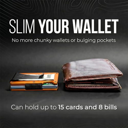 Image of Mountain Voyage Co Minimalist Wallet for Men & Women - Slim RFID Wallet, Scratch Resistant, Credit Card Holder & Money Clip, Easily Removable Money & Cards, (Matte Orange)