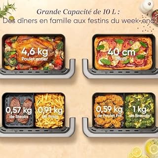 COSORI Air Fryer 10L Twinfry, Friteuse sans Huile 6-en-1, Airfryer à Dual Zone Avec Séparateur Amovible, Double Résistance, Grande Capacité, Cuisson optimale, 35℃-240℃, Contrôle Smart via App