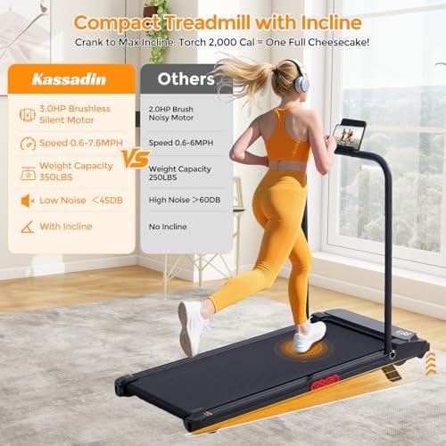 KASSADIN Walking Pad with Handle Bar, 2026 Upgrade Portable Small Treadmill with Handles for Home Small, 3.0HP Under Desk Walking Pad Treadmill with Incline, 0.6-7.6MPH, 350LBS - thumbnail 3