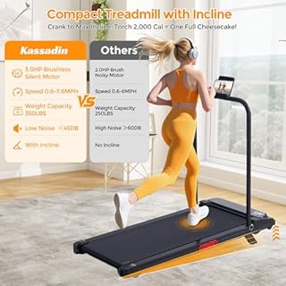 KASSADIN Walking Pad with Handle Bar, 2026 Upgrade Portable Small Treadmill with Handles for Home Small, 3.0HP Under Desk Walking Pad Treadmill with Incline, 0.6-7.6MPH, 350LBS
