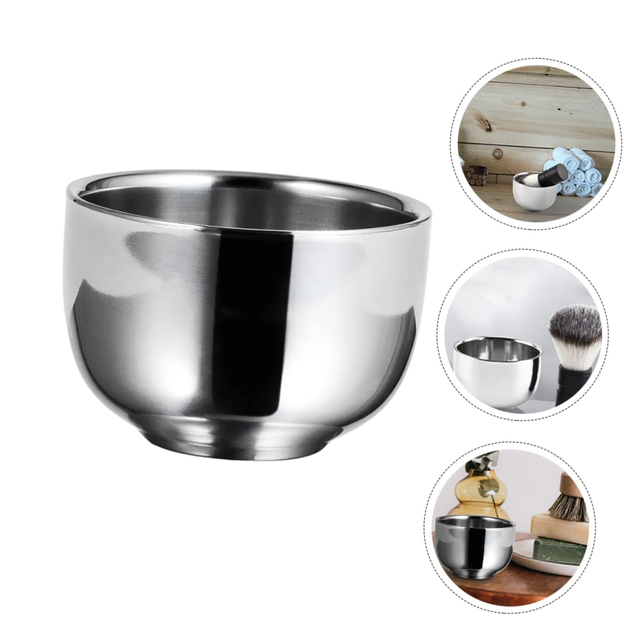 BELLIFFY 3 Pcs Stainless Steel Shaving Bowl Men's Shaving Soap Mug Bowl Practical Accessory